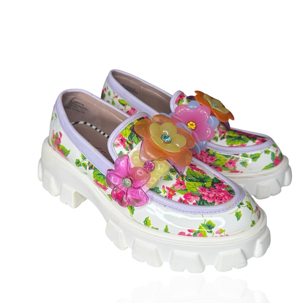 Betsey Johnson Vinie Lug Platform Shoes Women's US Size 8 Multi Floral Loafer - Picture 5 of 10